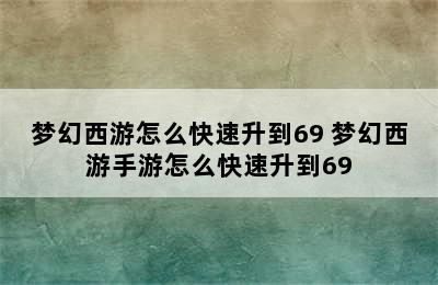 梦幻西游怎么快速升到69 梦幻西游手游怎么快速升到69